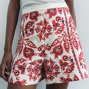 Zara Red and White High Waist Shorts